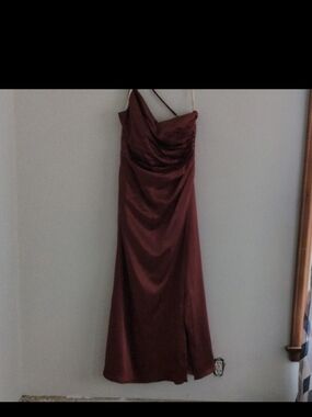 Signature Burgundy Strapless Satin Evening Gown